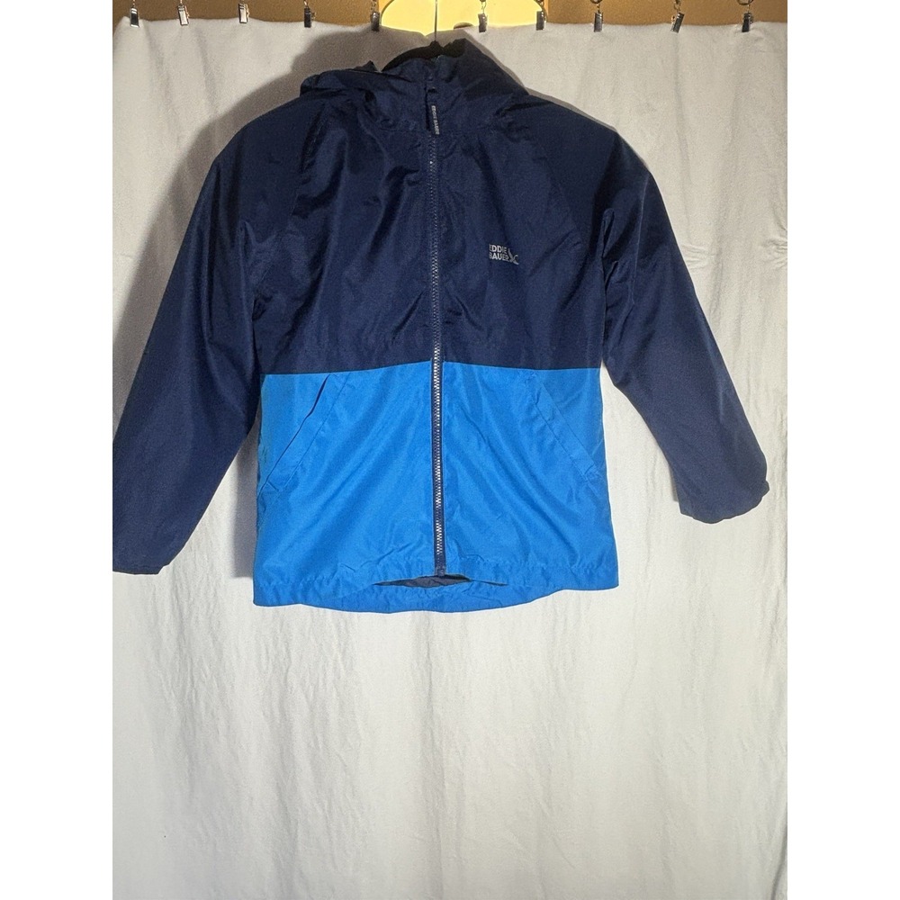 Eddie Bauer Kids Waterproof Jacket Small 7/8 Blue & Navy Full Zip Hood B38